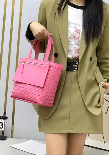 Mia Woven Leather Flip Flap Tote Pink