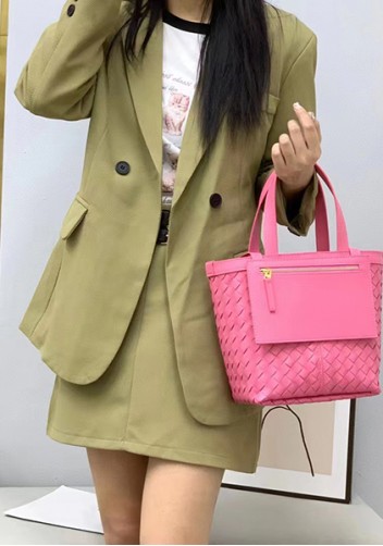 Mia Woven Leather Flip Flap Tote Pink