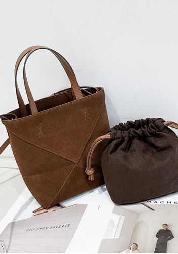 Adrienne Patchwork Suede Leather Mini Tote Camel