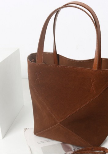 Adrienne Patchwork Suede Leather Mini Tote Camel