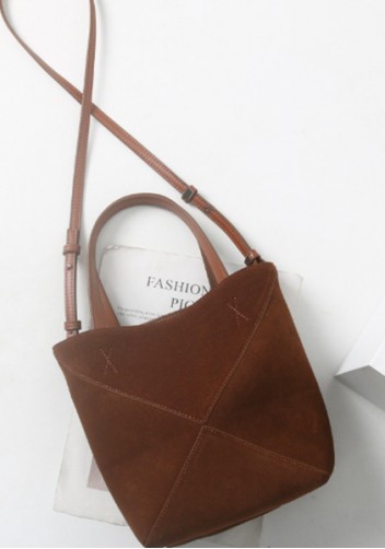 Adrienne Patchwork Suede Leather Mini Tote Camel