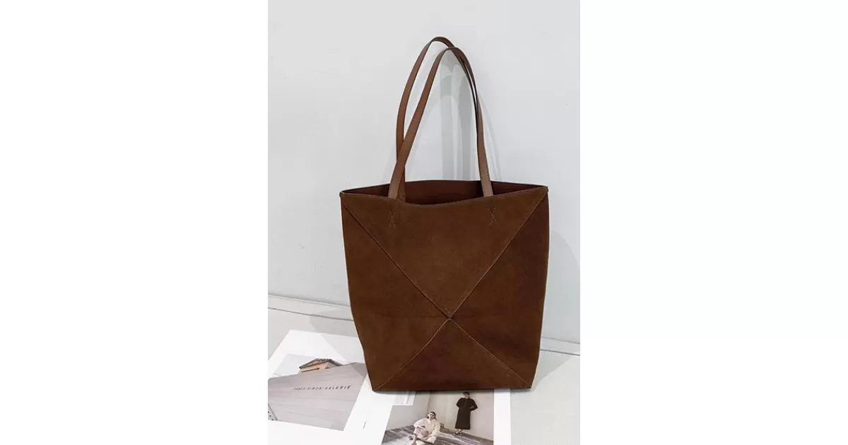 Adrienne Patchwork Suede Leather Tote Camel