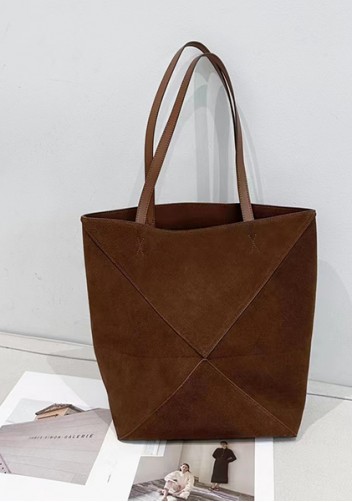 Adrienne Patchwork Suede Leather Tote Camel