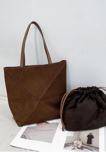 Adrienne Patchwork Suede Leather Tote Camel