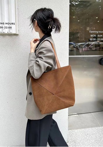 Adrienne Patchwork Suede Leather Tote Camel