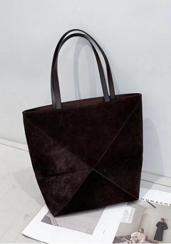 Adrienne Patchwork Suede Leather Tote Choco