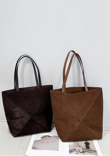 Adrienne Patchwork Suede Leather Tote Choco