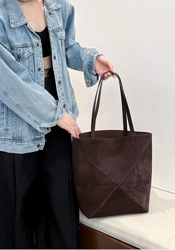 Adrienne Patchwork Suede Leather Tote Choco