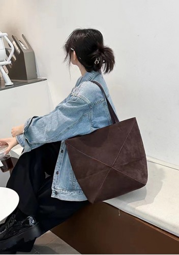 Adrienne Patchwork Suede Leather Tote Choco