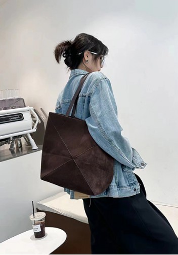 Adrienne Patchwork Suede Leather Tote Choco