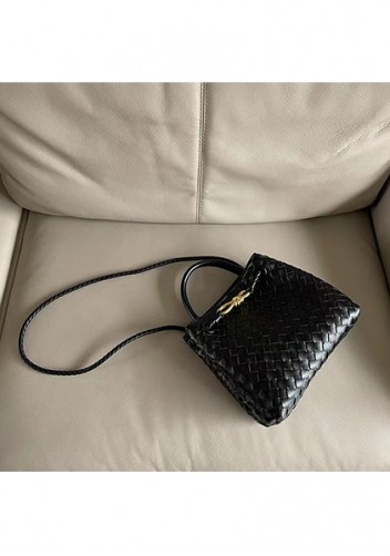 Allegria Woven Small Leather Shoulder Bag Black