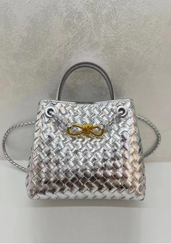 Allegria Woven Small Leather Shoulder Bag Silver