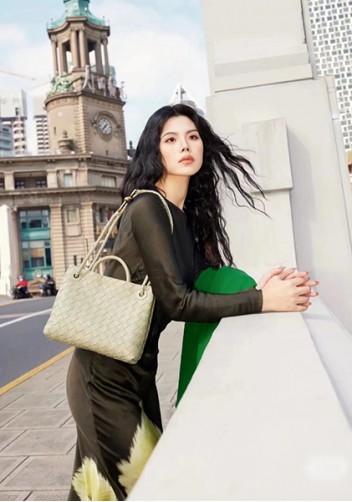 Allegria Woven Small Leather Shoulder Bag Stone Green