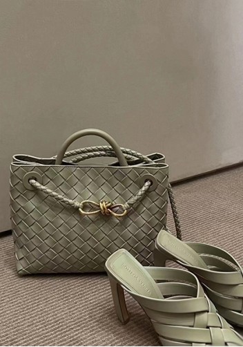 Allegria Woven Small Leather Shoulder Bag Stone Green