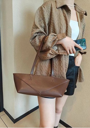 Adrienne Cropped Patchwork Leather Tote Choco