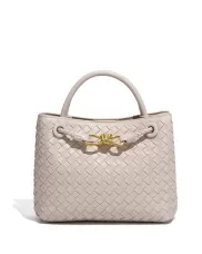 Allegria Woven Small Vegan Leather Shoulder Bag Cream