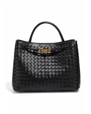 Allegria Woven Large Vegan Leather Shoulder Bag Black