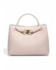 Allegria Woven Large Vegan Leather Shoulder Bag Cream