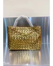 Allegria Woven Small Vegan Leather Shoulder Bag Gold