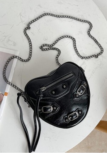 The Route 66 Vegan Leather Heart Shoulder Bag Black