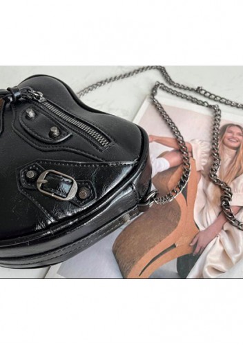 The Route 66 Vegan Leather Heart Shoulder Bag Black