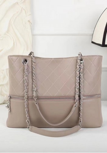 Rosa Tote Zipper Quilted Lambskin Leather Beige