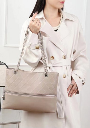 Rosa Tote Zipper Quilted Lambskin Leather Beige