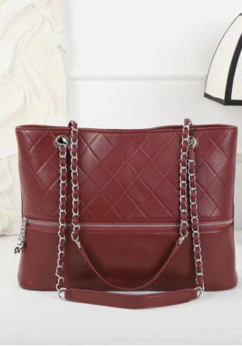 Rosa Tote Zipper Quilted Lambskin Leather Burgundy