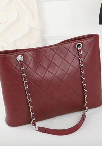 Rosa Tote Zipper Quilted Lambskin Leather Burgundy