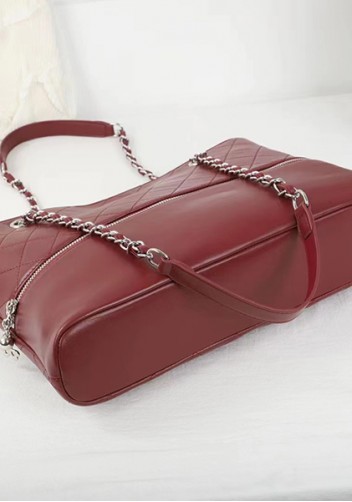 Rosa Tote Zipper Quilted Lambskin Leather Burgundy