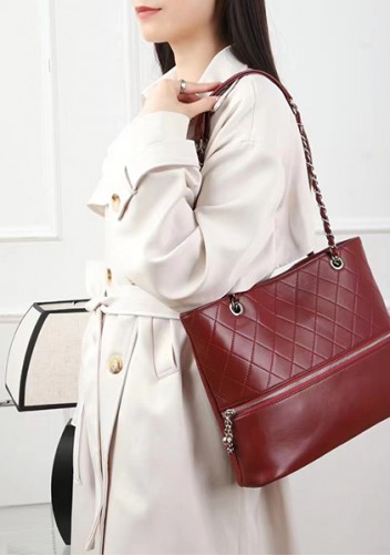 Rosa Tote Zipper Quilted Lambskin Leather Burgundy