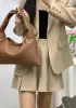 Dina Large Intrecciato Leather Tote Camel