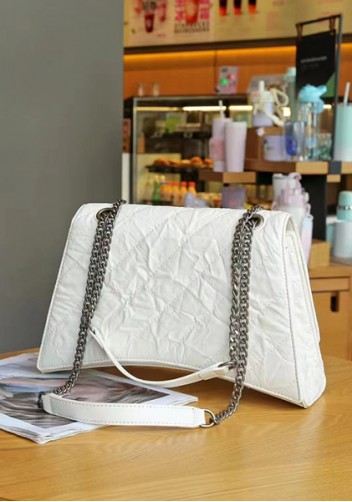 Bonnie Crushed Effect Vegan Leather Medium Chain Shoulder Bag White