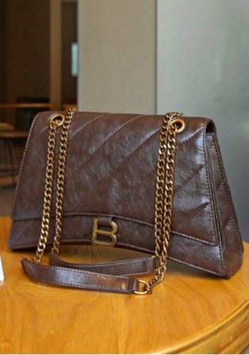 Bonnie Quilted Vegan Leather Medium Chain Shoulder Bag Choco