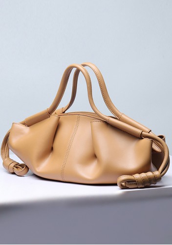 Salsa Leather Elongated Top Handle Shoulder Bag Camel