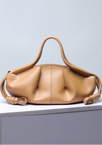 Salsa Leather Elongated Top Handle Shoulder Bag Camel