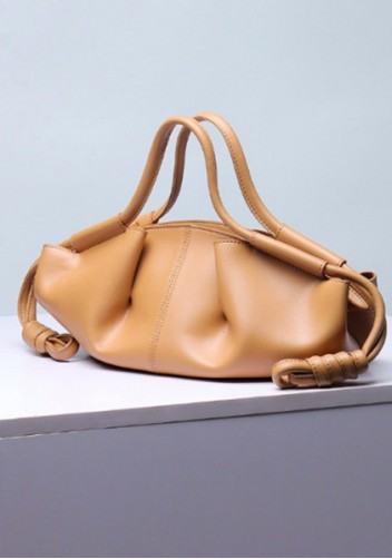 Salsa Leather Elongated Top Handle Shoulder Bag Camel