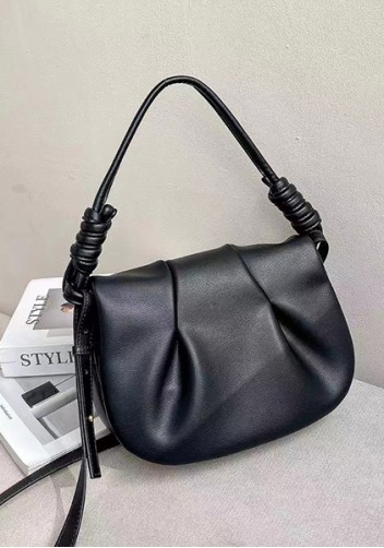 Salsa Satchel Pleated Leather Shoulder Bag Black