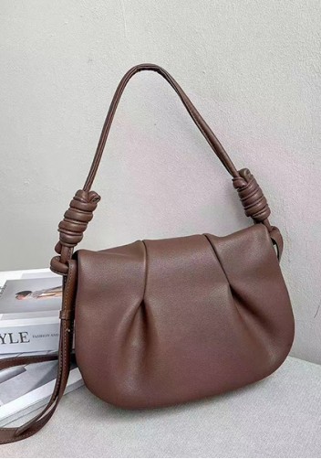 Salsa Satchel Pleated Leather Shoulder Bag Choco