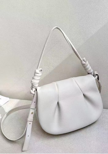 Salsa Satchel Pleated Leather Shoulder Bag Cream