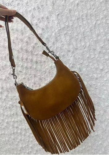 Shimanne Suede Leather Fringe Hobo Shoulder Bag Camel