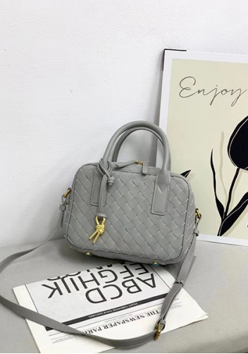 Dina Vacation Intrecciato Leather Shoulder Bag Grey