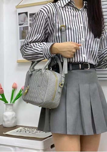 Dina Vacation Intrecciato Leather Shoulder Bag Grey