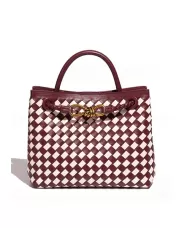 Allegria Woven Small Vegan Leather Shoulder Bag Burgundy White