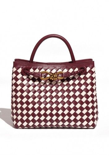 Allegria Woven Small Vegan Leather Shoulder Bag Burgundy White