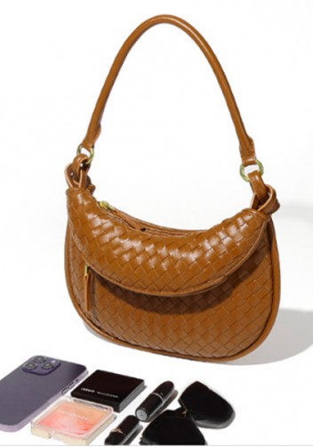 Gemini Woven Vegan Leather Small Shoulder Bag Brown