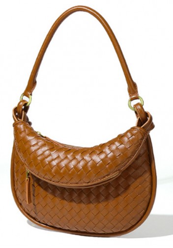 Gemini Woven Vegan Leather Small Shoulder Bag Brown