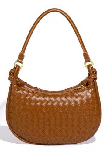 Gemini Woven Vegan Leather Small Shoulder Bag Brown