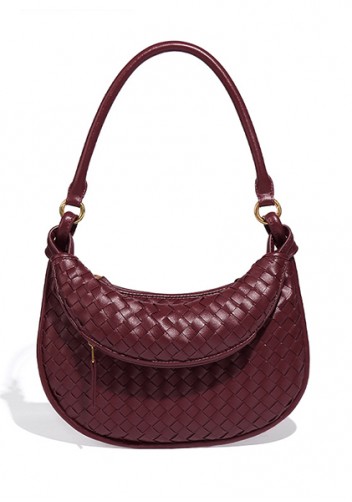 Gemini Woven Vegan Leather Small Shoulder Bag Burgundy