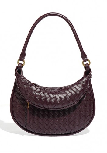 Gemini Woven Vegan Leather Small Shoulder Bag Choco